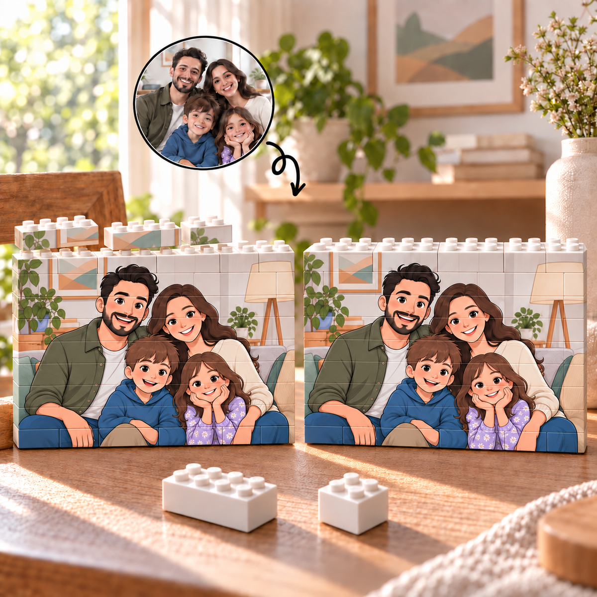 Familienbild aus Bauklötzen – Querformat