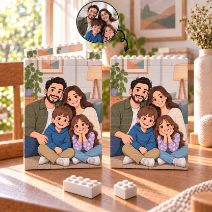 Familienbild aus Bauklötzen – Hochformat