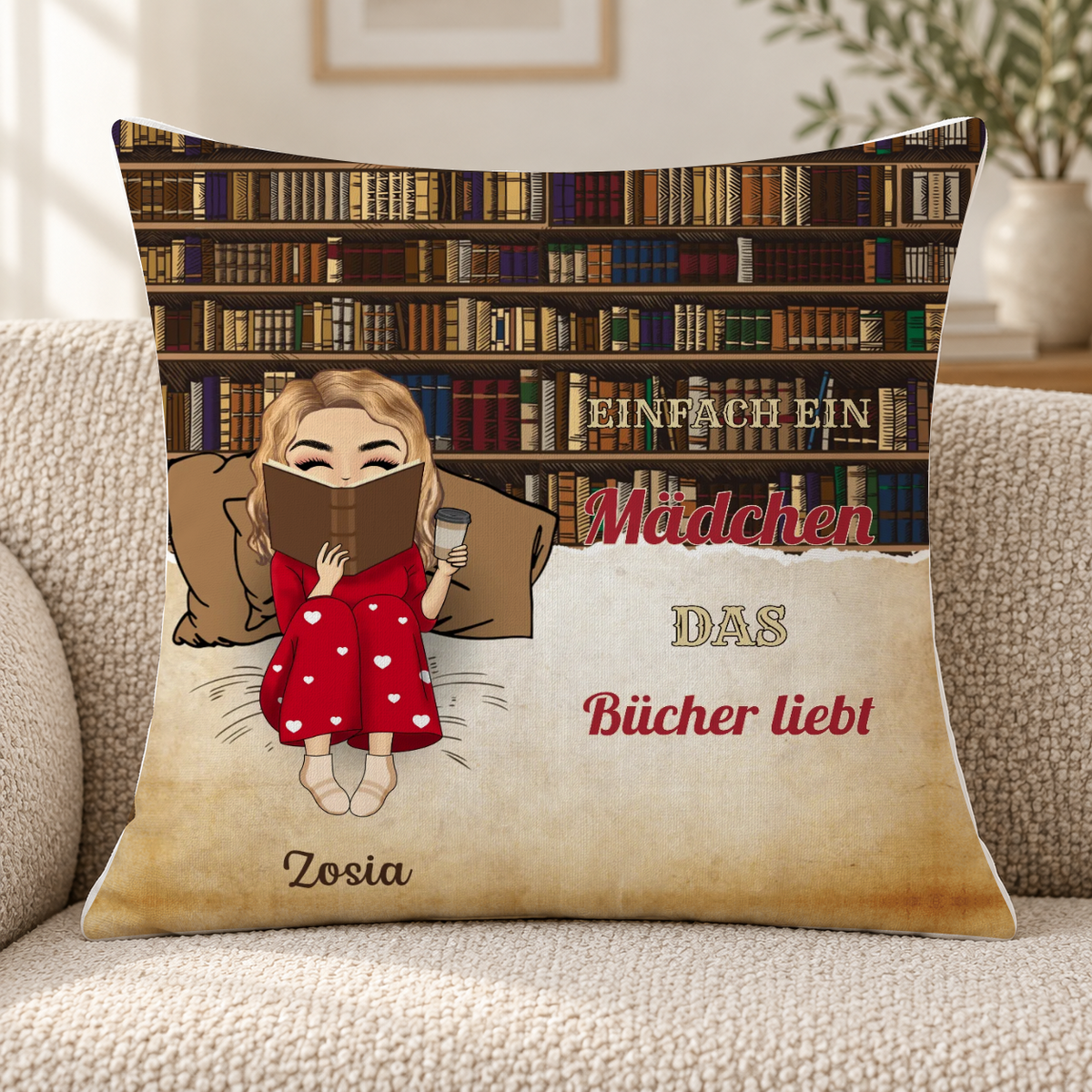 Poduszka personalizowana - Dziewczyna/Chłopak, która(y) lubi książki #02911 — mockup cmub8loib0hc5ng1w1l8y9frt