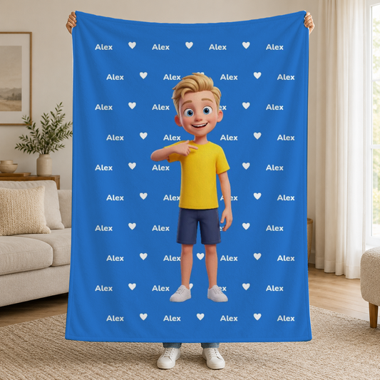 Decke mit deinem 3D-Charakter und deinem Namen – Personalisiert #61843 [PC-MOCKUP:cmvf1vol4000toytjeu6oufod:59931d716c31901371c82bcb:59931d716c31901371c82bcb293488fdc14e7cb3a9366a997efdb42bdb633d21]
