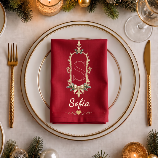 Weihnachtsserviette mit Initiale und Vornamen – Retro-Stil mit Schleife #68294 [PC-MOCKUP:cmvh652y50071qv44224ai33s:c43ae3713d636879d544bebb:c43ae3713d636879d544bebb543c4ee7b9bd65d7772ae360e0258725508a25f3]