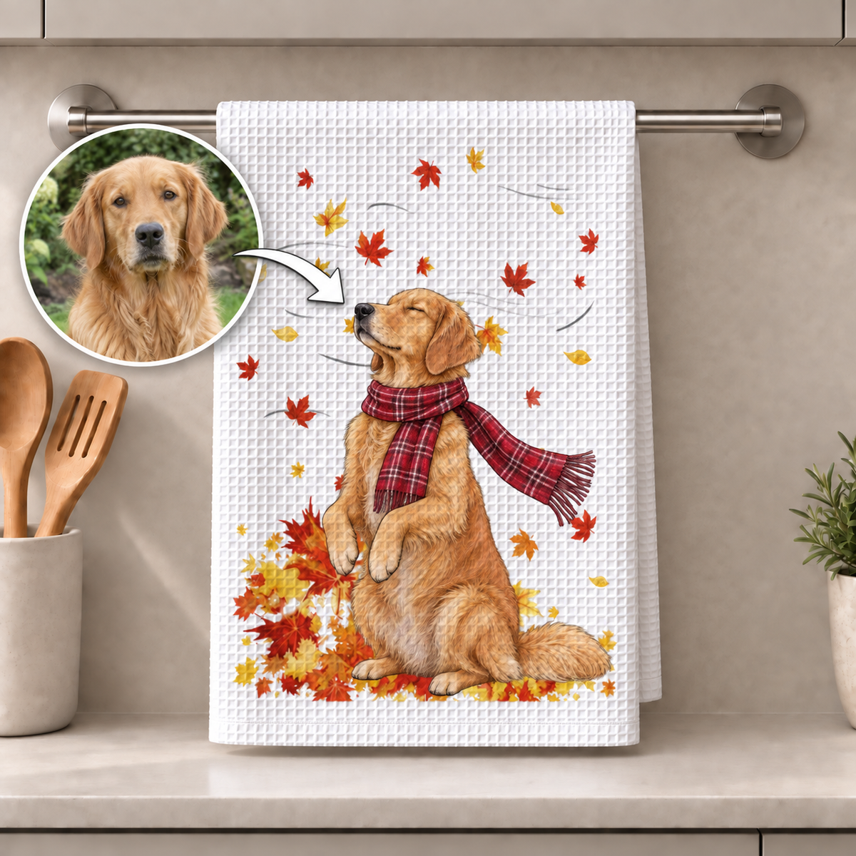 Küchentuch (Geschirrtuch) mit Foto eines Hundes/einer Katze – Personalisiert #0096771 — Hundefoto und Ergebnis auf dem Geschirrtuch